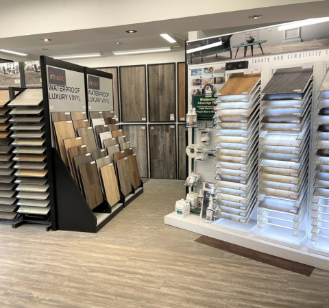 rolls of carpet in flooring store